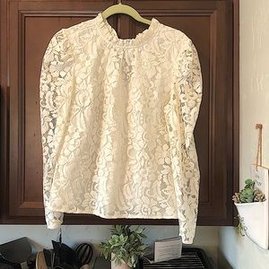 Rachell parcel ivory lace back button up blouse.